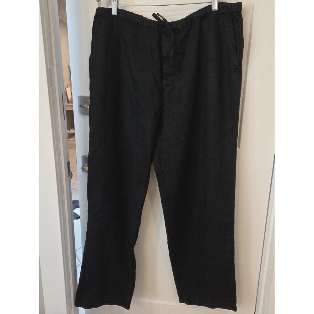 Dorian Bolick Collection 100% Linen Pants L Black Drawstring Waist Lagen Look